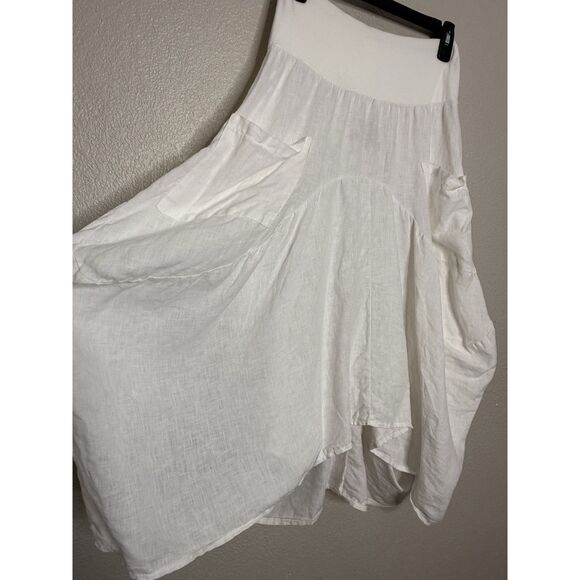 ONZ Made In Italy 🇮🇹 White Linen Handkerchief Hem Skirt L Pockets Inizio - Picture 3 of 8